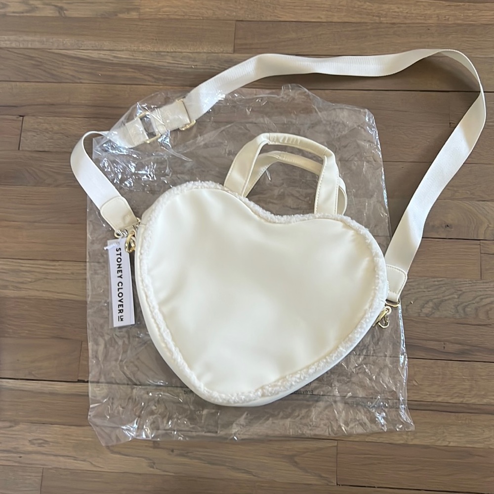 NWT 100% Authentic Stoney Clover Ln Heart Tote with Sherpa Trim Winter White